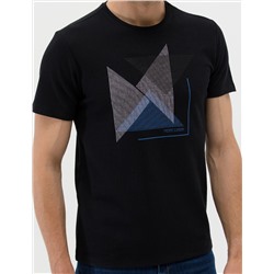 Siyah Slim Fit Baskılı Bisiklet Yaka Tişört