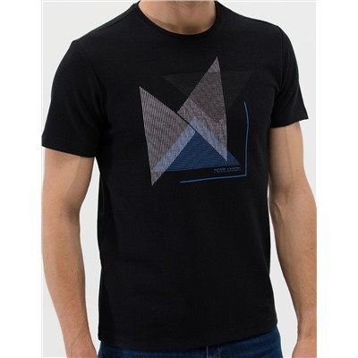 Siyah Slim Fit Baskılı Bisiklet Yaka Tişört