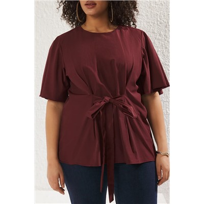 Bordo Bağlama Detaylı Dokuma Bluz TBBSS22BZ1316