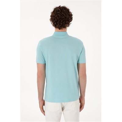 Erkek Slim Fit Polo Yaka Açık Mavi Basic Tişört