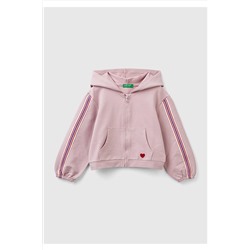 United Colors of BenettonKız Çocuk Gül Kurusu Cebinde Kalp Desenli Kolları Şeritli Sweatshirt