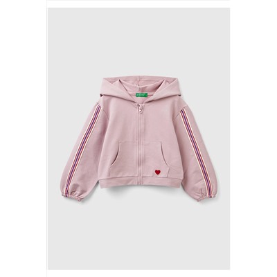 United Colors of BenettonKız Çocuk Gül Kurusu Cebinde Kalp Desenli Kolları Şeritli Sweatshirt