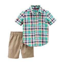 2-Piece Plaid Top & Poplin Short Set