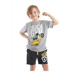 Denokids Beach Gym Erkek Çocuk Gri T-shirt Siyah Şort Takım CFF-23Y1-039