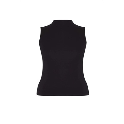 Dik Yaka Vücuda Oturan/Frtted Viskon Ribana Örme Büyük Beden Bluz TBBAW26AF00049