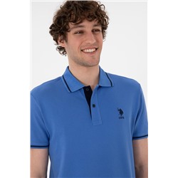 Erkek Slim Fit Polo Yaka İndigo Basic Tişört
