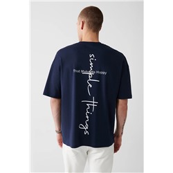 Avva Erkek Lacivert Oversize %100 Pamuk Bisiklet Yaka Arkası Baskılı Oversize T-shirt A31y1179 A31Y1179
