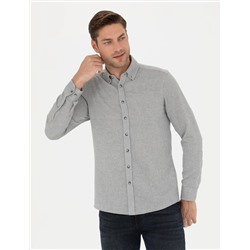 Gri Slim Fit Uzun Kollu Gömlek