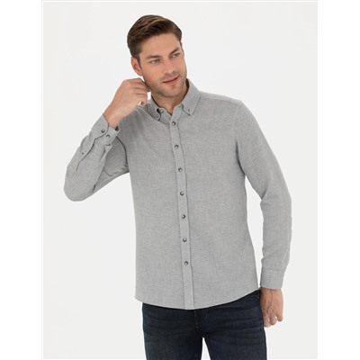 Gri Slim Fit Uzun Kollu Gömlek
