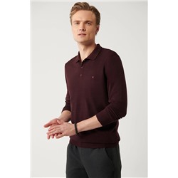 Avva Erkek Bordo 3 Düğmeli Polo Yaka Regular Fit Standart Kesim Triko Kazak E005006