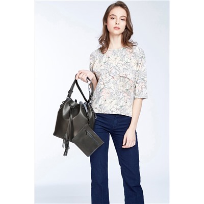 Bolso saco de piel y bolso de mano Jila Gris oscuro