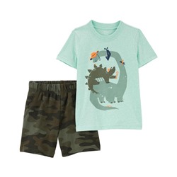 Toddler 2-Piece Dinosaur Snow Yarn Tee & Short Set