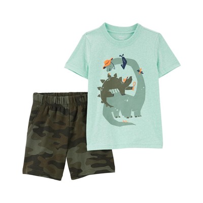 Toddler 2-Piece Dinosaur Snow Yarn Tee & Short Set