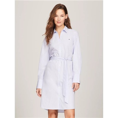 TOMMY HILFIGER BELTED STRIPE COTTON POPLIN SHIRTDRESS