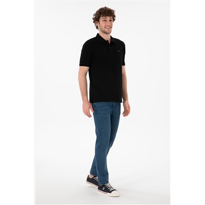 Erkek Regular Fit Polo Yaka Siyah Basic Tişört