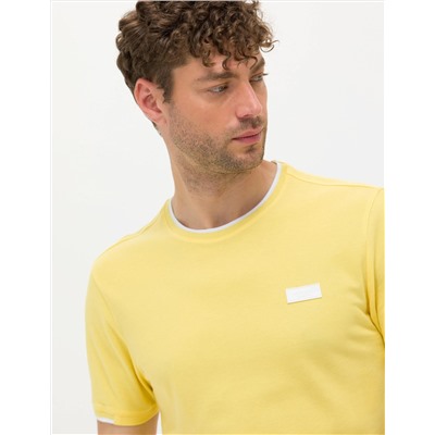 Açık Sarı Slim Fit Bisiklet Yaka Tişört