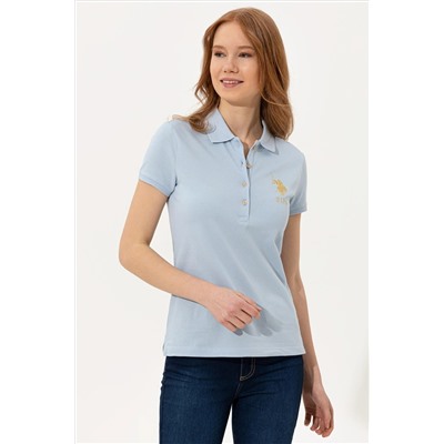 Kadın Açık Mavi Basic Polo Yaka Tişört