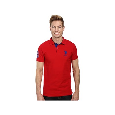 U.S. POLO ASSN. Slim Fit Big Horse Polo w/ Stripe Collar