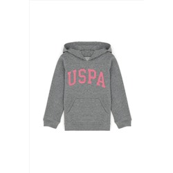 Kız Çocuk Gri Melanj Basic Kapüşonlu Sweatshirt