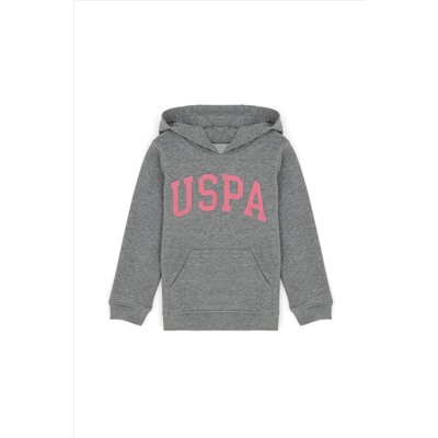 Kız Çocuk Gri Melanj Basic Kapüşonlu Sweatshirt