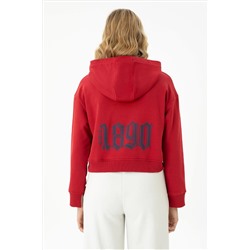Kadın Kırmızı Kapüşonlu Sweatshirt