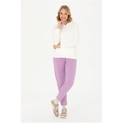 Kadın Ekru Kapüşonlu Basic Sweatshirt