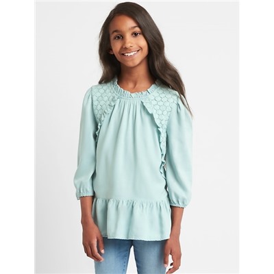Lace cascade ruffle top