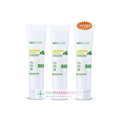 Bio Secûre Dentifrice au Fluor - Rafraîchit l'Haleine - A la Menthe Bio - BIO - 3x75 ml