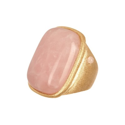 Rivka Friedman Rose Quartz Cabochon Bold Rectangular Ring