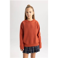 Defacto Kız Çocuk Oversize Fit Bisiklet Yaka Içi Yumuşak Tüylü Kalın Sweatshirt Kumaşı Sweatshirt B1976A823AU