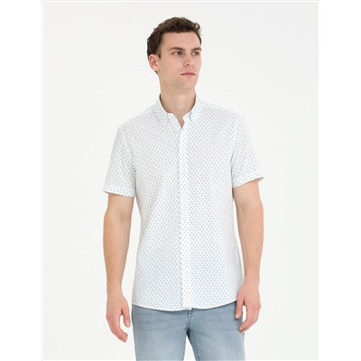 Açık Lacivert Slim Fit Kısa Kollu Gömlek