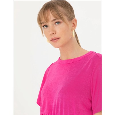 Fuşya Crop Top Örme Bluz