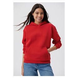 Mavi Kapüşonlu Kırmızı Basic Sweatshirt 167299-82054