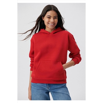 Mavi Kapüşonlu Kırmızı Basic Sweatshirt 167299-82054