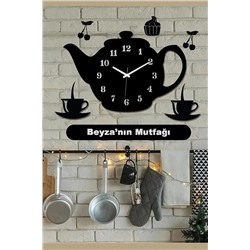 PROSCREEN Demlik Tasarımlı Dekoratif Ahşap Mutfak Duvar Saati Kişiye Özel Büyük Boy 50x30cm clk1002