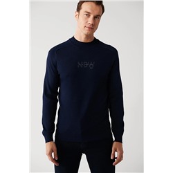 Avva Erkek Lacivert Yüksek Bisiklet Yaka Dokulu Standart Fit Normal Kesim Rayon Triko Kazak A32y5107 A32Y5107