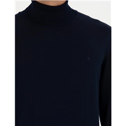 Lacivert Slim Fit Balıkçı Yaka Basic Triko Kazak