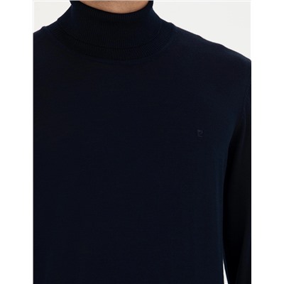 Lacivert Slim Fit Balıkçı Yaka Basic Triko Kazak