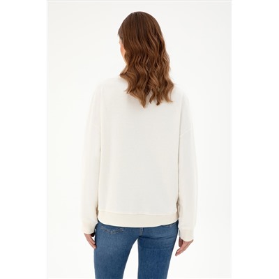 Kadın Krem Bisiklet Yaka Sweatshirt