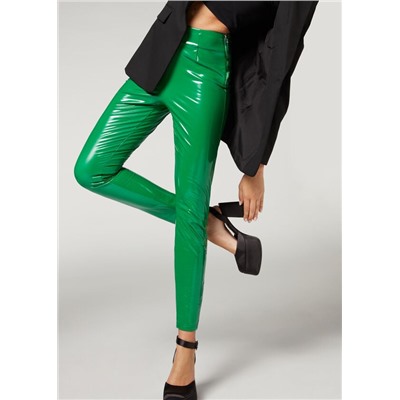 Thermo-Leggings im Skinny Fit in Vinyloptik