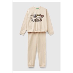 United Colors of BenettonKız Çocuk Bej Slogan Baskılı Pijama Takımı
