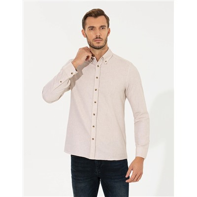 Bej Slim Fit Uzun Kollu Gömlek