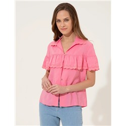 Fuşya Crop Top Kısa Kollu Gömlek