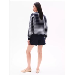 Gold Button Stripe Crewneck Sweatshirt