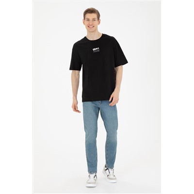 Erkek Comfort Fit Bisiklet Yaka Siyah Tişört