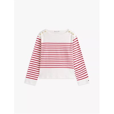 Gold-Button Stripe Long-Sleeve T-Shirt