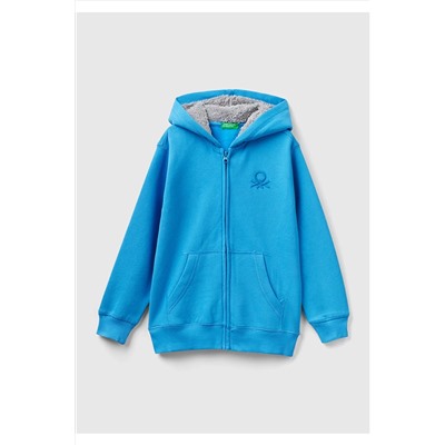 United Colors of BenettonErkek Çocuk Mavi Benetton Logolu İçi Peluşlu Sweatshirt