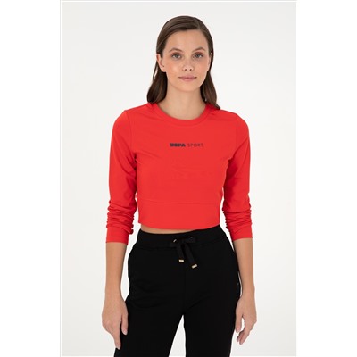 Kadın Kırmızı Bisiklet Yaka Sweatshirt