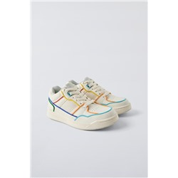 MINIMALIST LACE-UP SNEAKERS WITH MULTICOLOURED TRIM