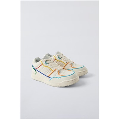 MINIMALIST LACE-UP SNEAKERS WITH MULTICOLOURED TRIM